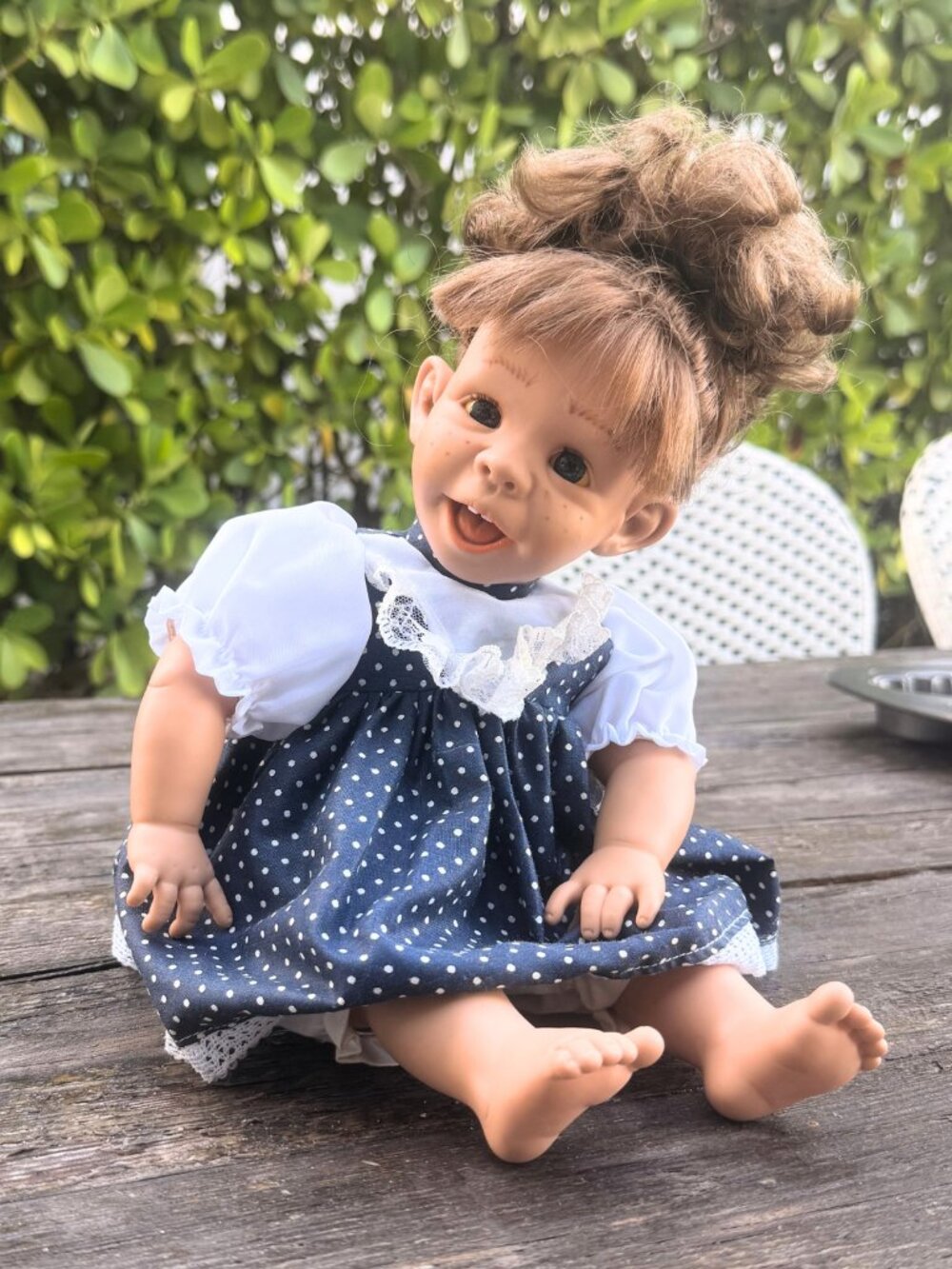 Vintage Baby Toddler Doll Marked C.J. Adorable Freckles 16" Two Front Teeth